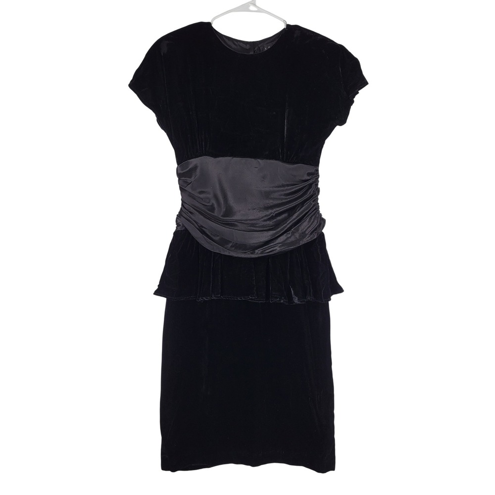J.R. Nites by Caliendo Vintage Black‎ Velvet Peplum Cocktail Dress Petite 9/10